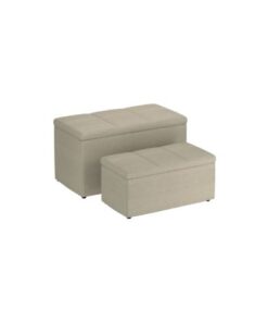 Levi 2pc Rectangular Storage Ottoman Bench Set in Beige Fabric