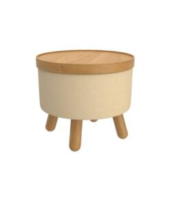 Betsy Round Storage Ottoman with Tray in Beige and Natural