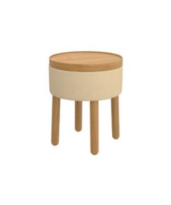 Polly Round Storage Ottoman with Tray in Beige and Natural