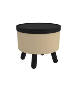 Betsy Round Storage Ottoman with Tray in Beige and Black