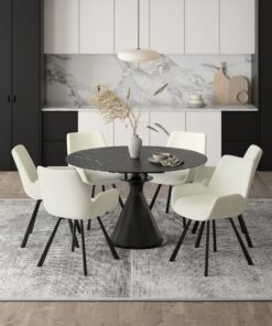 Calisto/Signy 7pc Dining Set in Black Table with Ivory Chair