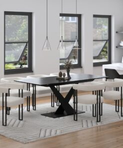 Julius/Scarlet 7pc Dining Set in Black Table with Ivory Chair