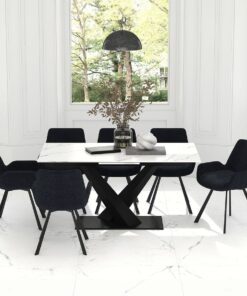 Julius/Signy 7pc Dining Set in White Table with Black Chair