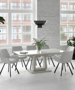 Corvus/Signy 7pc Dining Set in Warm Grey Table with Light Grey Chair