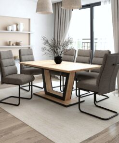 Forna/Brodi 7pc Dining Set in Natural Table with Charcoal Chair