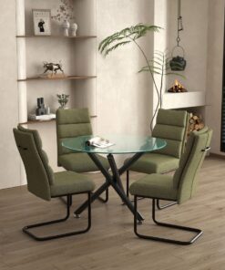 Suzette/Brodi 5pc Dining Set in Black Table with Sage Chair
