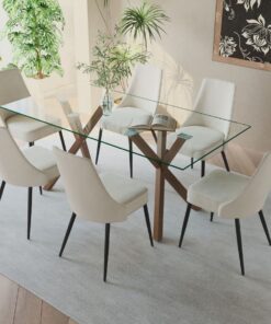 Stark/Koda 7pc Dining Set in Walnut Table with Beige Chair