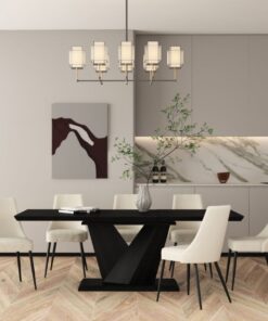 Eclipse/Koda 7pc Dining Set in Black Table with Beige Chair