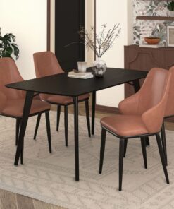 Leon/Kash 5pc Dining Set in Black Table with Saddle Chair