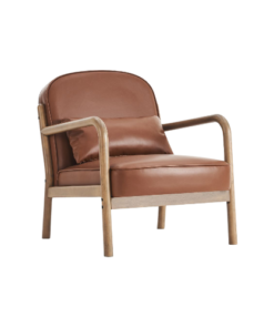Fani Accent Chair, Faux Leather in Saddle and Walnut