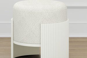 Kiraz Ivory & White Round Ottoman