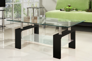 Contemporary Glass Coffee Table with Black Base