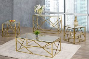 Glamorous Gold Metal Coffee Table Set