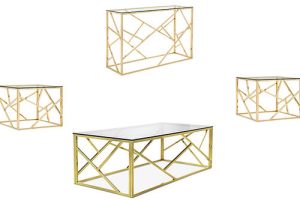 Glamorous Gold Metal Coffee Table Set