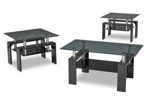 Smoked Glass Coffee Table Set with Black Accents