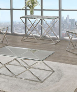 Stainless Steel Coffee Table Set with Glass Tops
