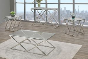 Stainless Steel Coffee Table Set with Glass Tops