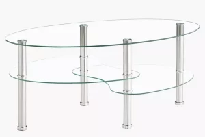 Tempered Glass Coffee Table with Curved Shelf