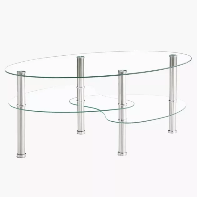 Tempered Glass Coffee Table with Curved Shelf