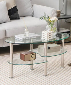 Tempered Glass Coffee Table with Curved Shelf
