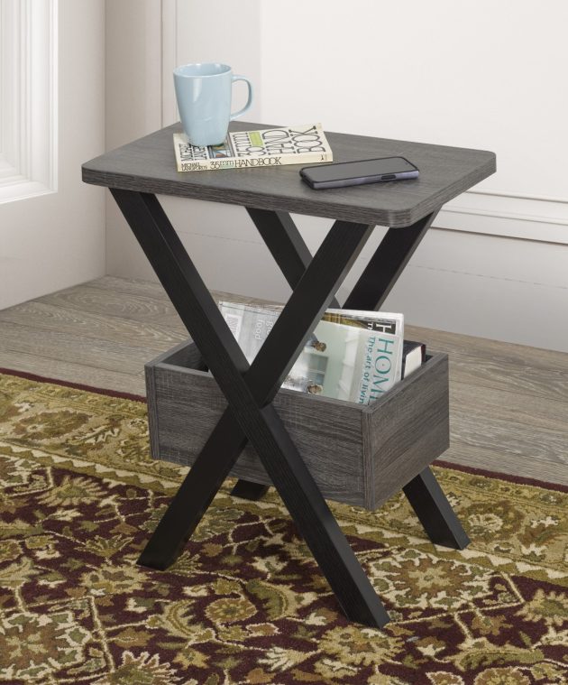 CHAIRSIDE TABLE- GREY & BLACK