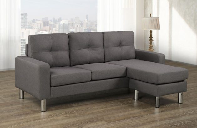 Dark Grey Sectional Sofa with Chrome Legs