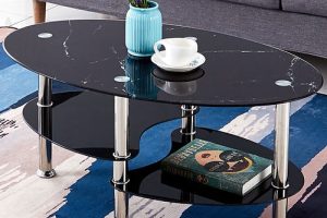 Glass Coffee Table in Black Marble