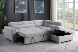 Sectional Sofa Bed with Storage in Light Grey