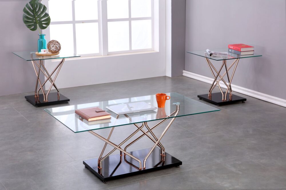 Alternative view of 3-PIECE COFFEE TABLE SET - BLACK/ROSE GOLD