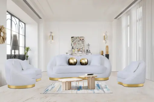 2122 White 3 Pcs Sofa Set