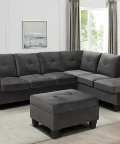 9936 GREY VELVET SECTIONAL WITH STORAGE OTTMAN