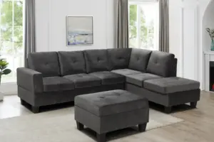 9936 GREY VELVET SECTIONAL WITH STORAGE OTTMAN