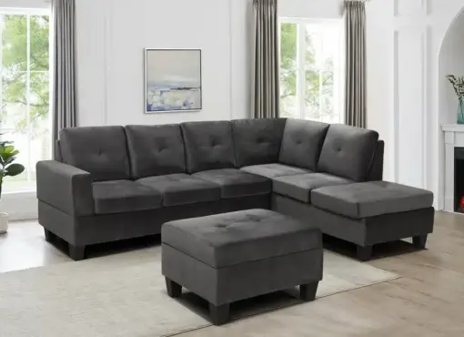 9936 GREY VELVET SECTIONAL WITH STORAGE OTTMAN