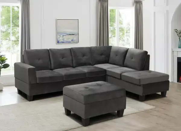 9936 GREY VELVET SECTIONAL WITH STORAGE OTTMAN
