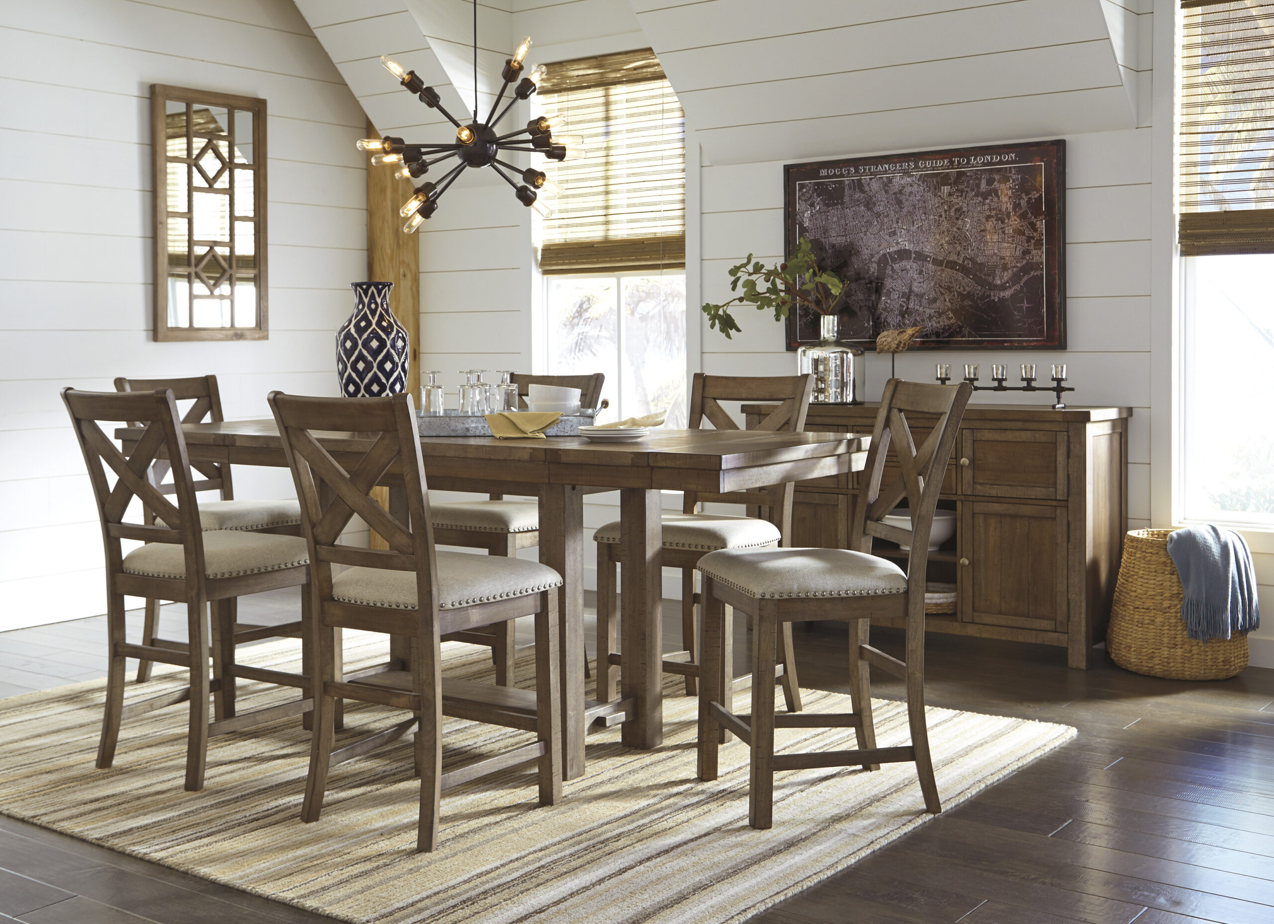 Moriville Counter Height Dining Table and 6 Barstools