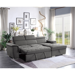 2-Piece Sectional with Adjustable Headrests, Pull-out Bed