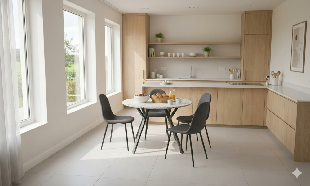 Marble imitation Black Faux Leather Chair 5pc Dining set