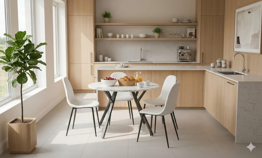 Marble imitation White Faux Leather Chair 5pc Dining set