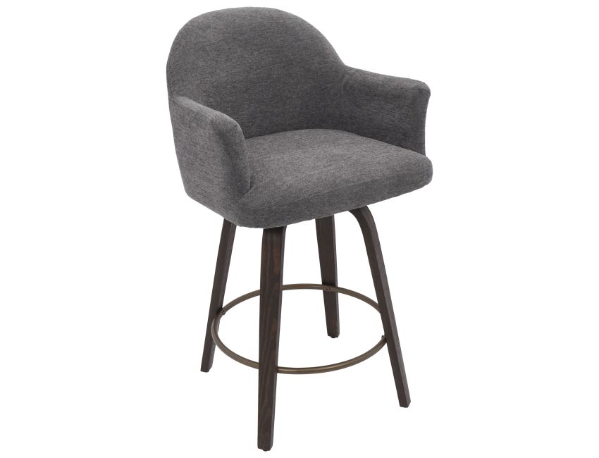 Torra 26" Counter Stool with Swivel, Set of 2 in Warm Charcoal and Dark Walnut