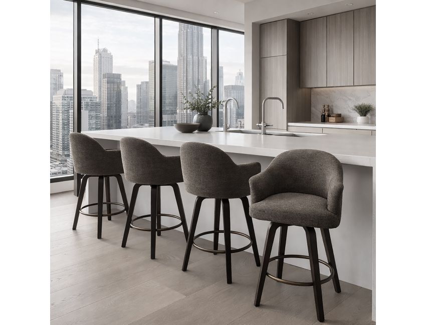Torra 26" Counter Stool with Swivel, Set of 2 in Warm Charcoal and Dark Walnut - Image 8