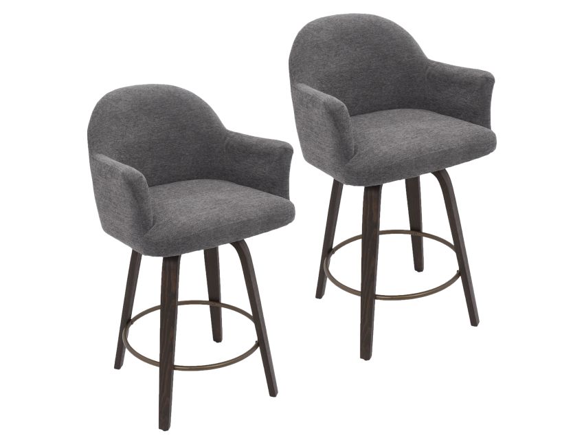 Torra 26" Counter Stool with Swivel, Set of 2 in Warm Charcoal and Dark Walnut - Image 3