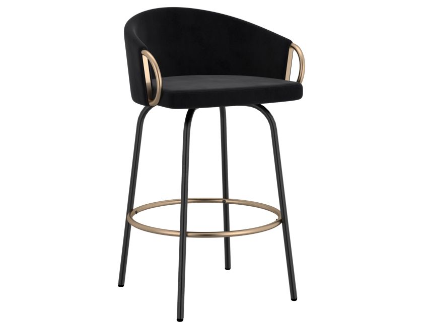 Lavo 26" Counter Stool with Swivel, Set of 2 in Black and Aged Gold