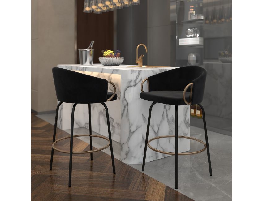 Lavo 26" Counter Stool with Swivel, Set of 2 in Black and Aged Gold - Image 8