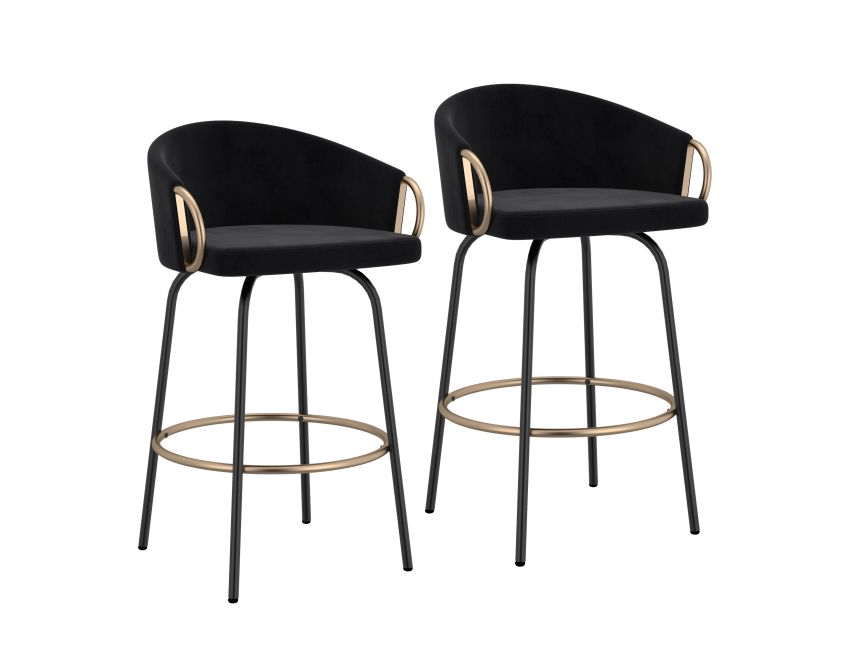 Lavo 26" Counter Stool with Swivel, Set of 2 in Black and Aged Gold - Image 3