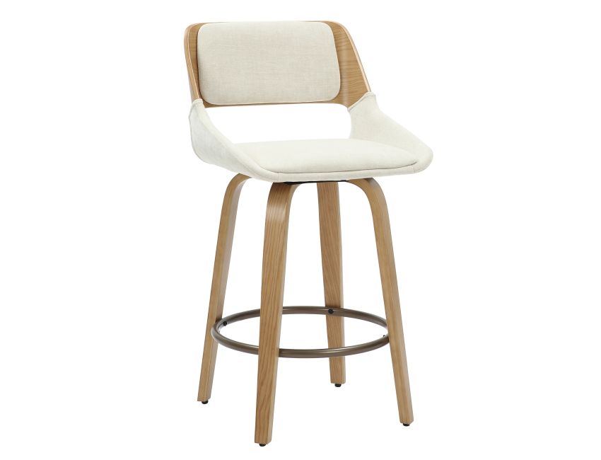 Hudson 26" Counter Stool with Swivel in Beige Fabric and Natural