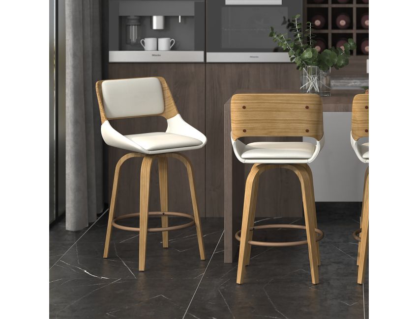 Hudson 26" Counter Stool with Swivel in Beige Fabric and Natural - Image 8