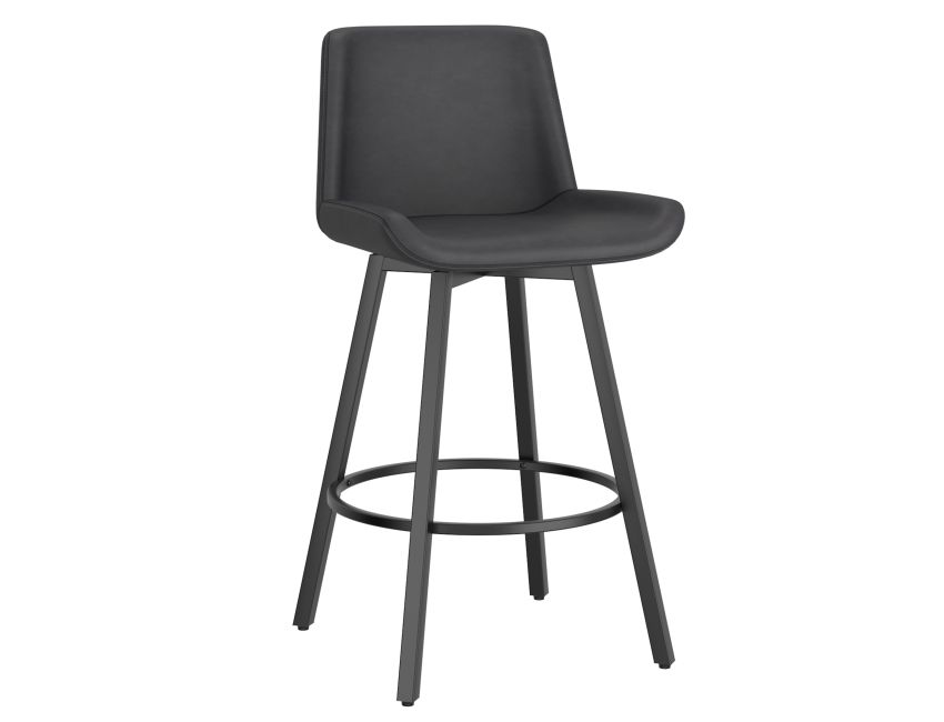 Fern 26" Counter Stool with Swivel, Set of 2 in Vintage Charcoal PU and Black