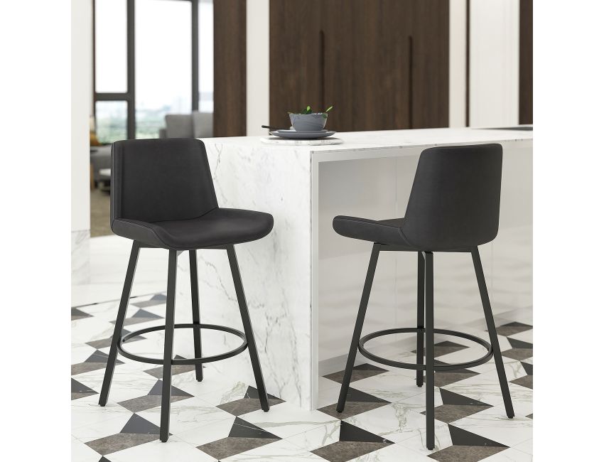 Fern 26" Counter Stool with Swivel, Set of 2 in Vintage Charcoal PU and Black - Image 8