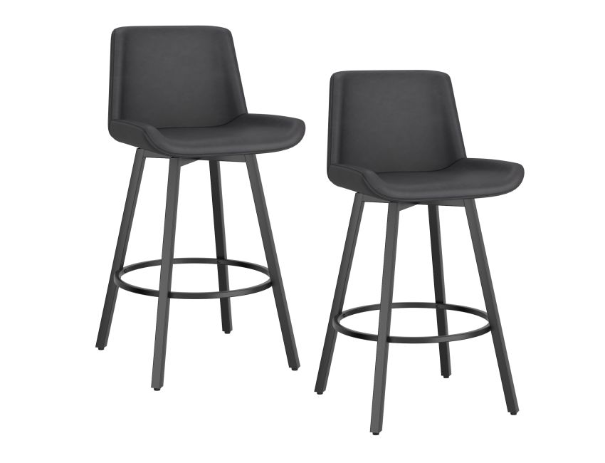 Fern 26" Counter Stool with Swivel, Set of 2 in Vintage Charcoal PU and Black - Image 3