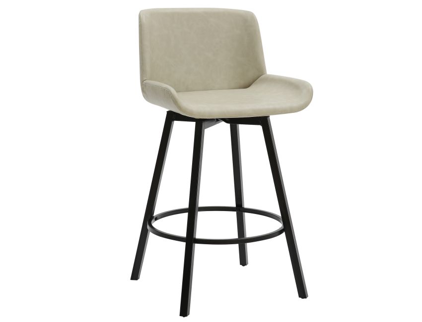Fern 26" Counter Stool with Swivel, Set of 2 in Vintage Ivory PU and Black